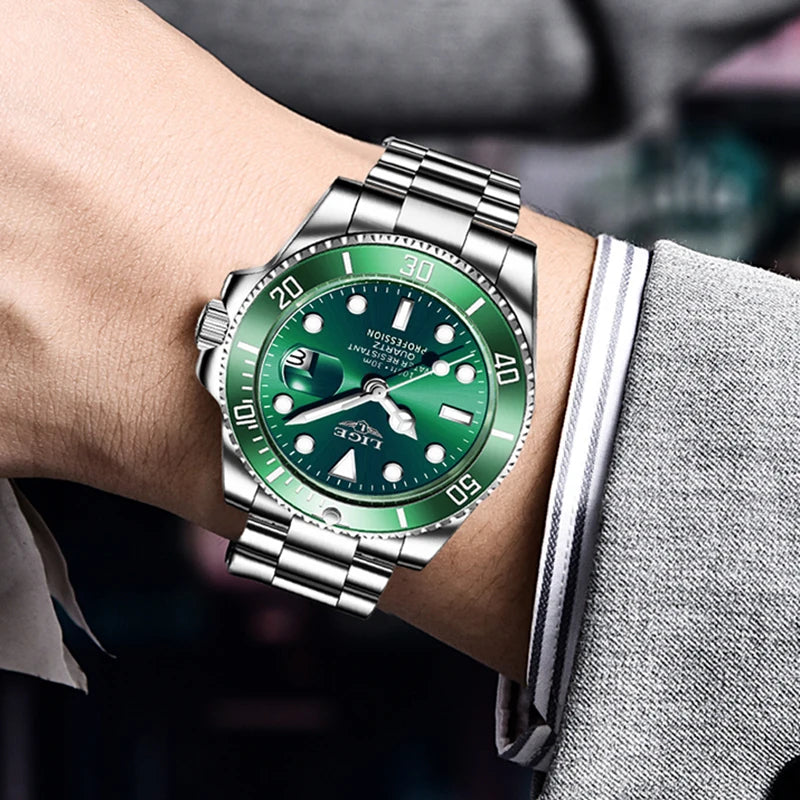 OceanSteel Chrono Relógio Masculino | Diver Luxo, Inox e Calendário LIGE