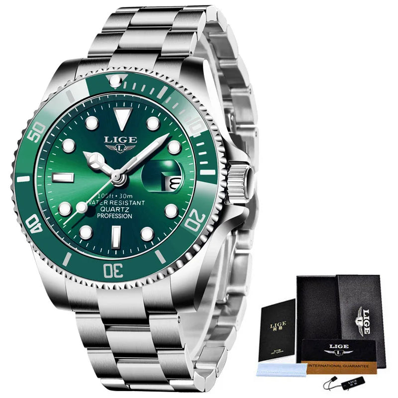 OceanSteel Chrono Relógio Masculino | Diver Luxo, Inox e Calendário LIGE