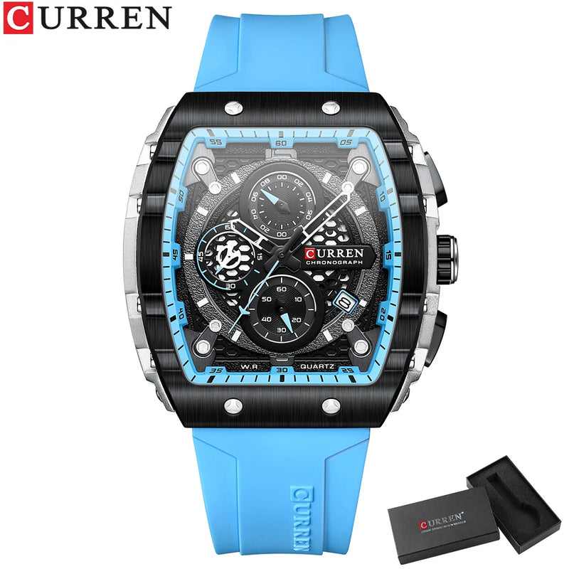 UrbanEdge Chrono Relógio Masculino | Caixa Retangular, Silicone e Cronógrafo CURREN