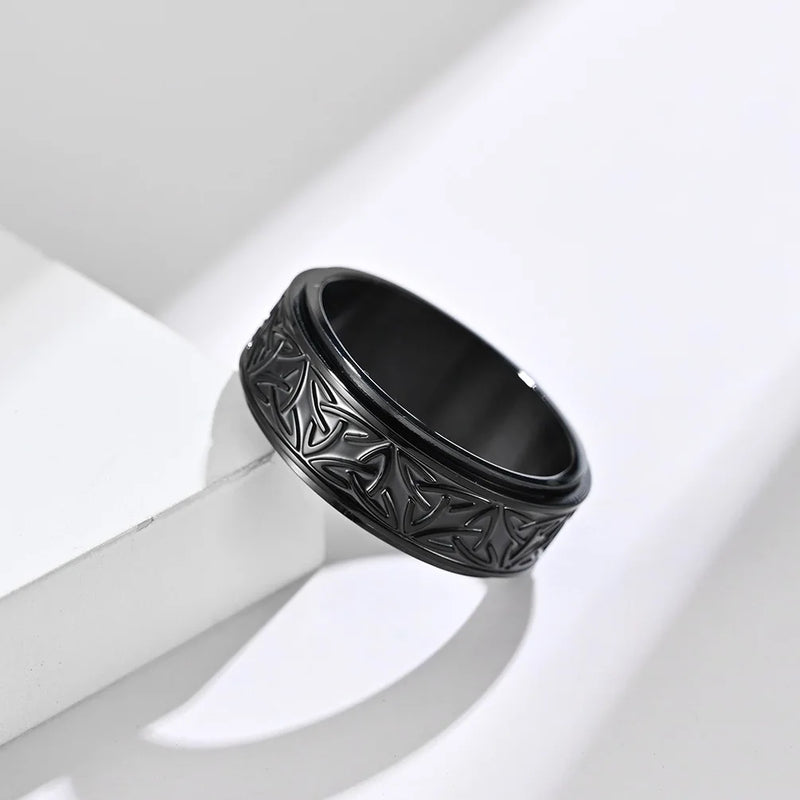 Anel Masculino Hermes Import Aço Inoxidável Rúnico Viking – Estilo Giratório