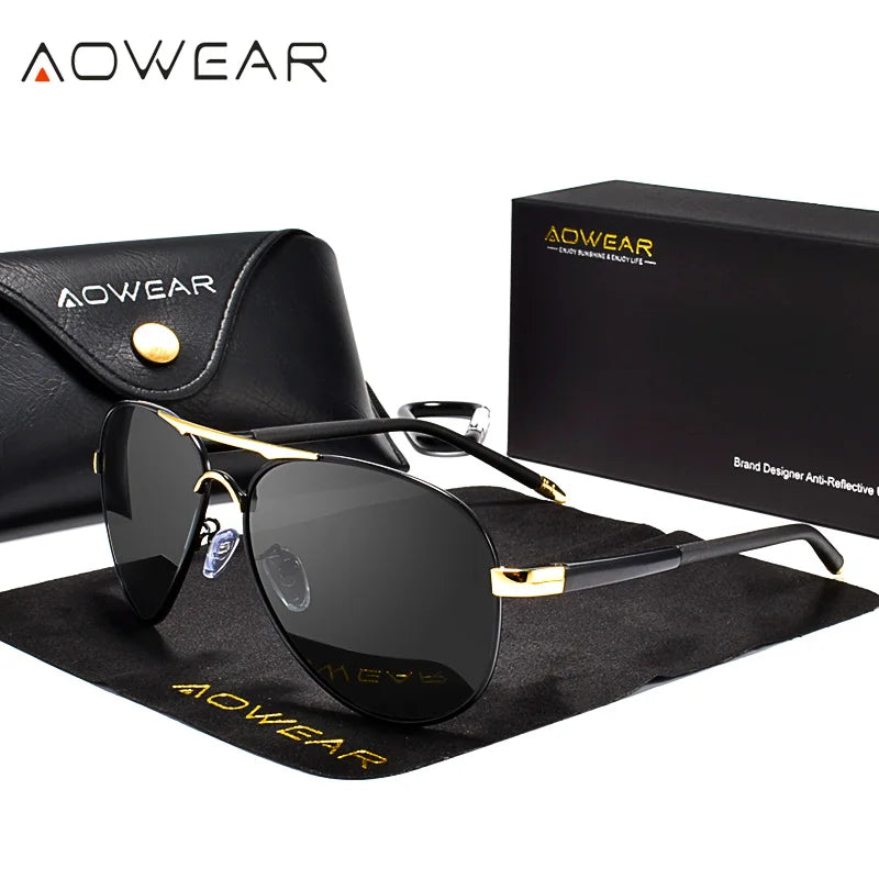 SkyPilot Óculos Aviador Masculino | Polarizado Espelhado UV400 p/ Direção AOWEAR