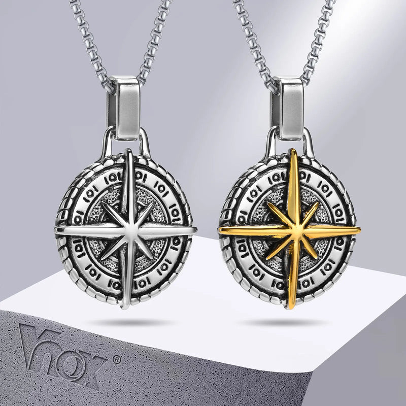 Colar Masculino Hermes Import com Pingente de Bússola em Aço Inoxidável – Estilo Rock VNOX