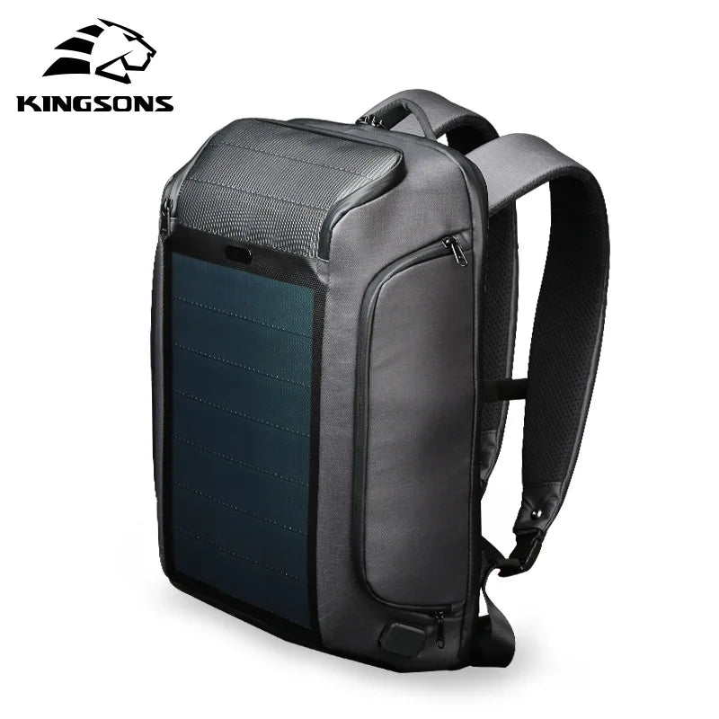 SolarEdge Mochila Masculina | Poliéster Premium, USB e Carga Solar 15.6” - Kingsons