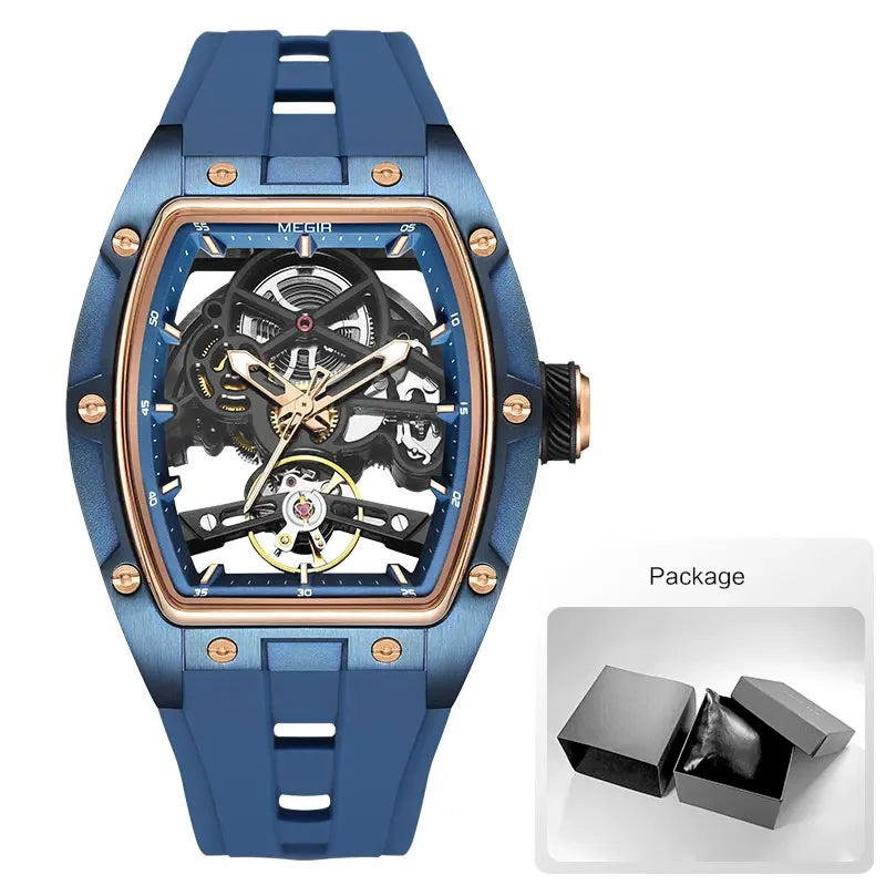 Torque Phantom Relógio Automático | Skeleton, Caixa Tonneau e Pulseira Silicone MEGIR