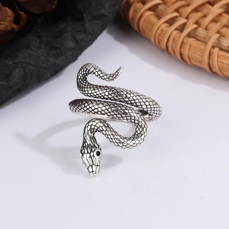 Anel Feminino Hermes Import Prata 925 Serpente Enlaçada – Luxo Ajustável e Atemporal