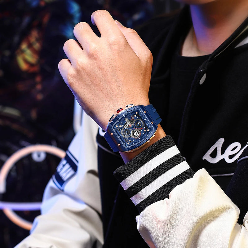 UrbanEdge Chrono Relógio Masculino | Caixa Retangular, Silicone e Cronógrafo CURREN