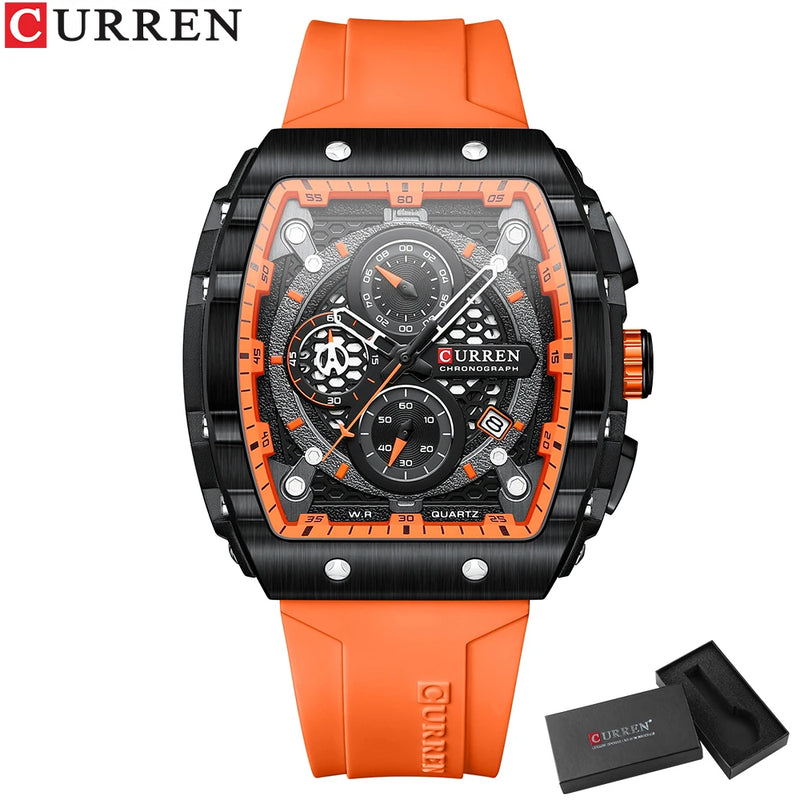 UrbanEdge Chrono Relógio Masculino | Caixa Retangular, Silicone e Cronógrafo CURREN