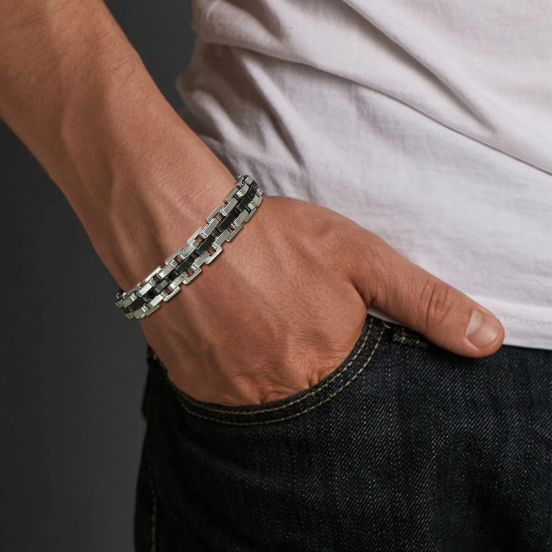 Pulseira Masculina Hermes Import em Aço Inoxidável com Elos Estilo Watchband – Design Esportivo e Casual