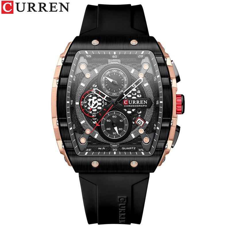 UrbanEdge Chrono Relógio Masculino | Caixa Retangular, Silicone e Cronógrafo CURREN