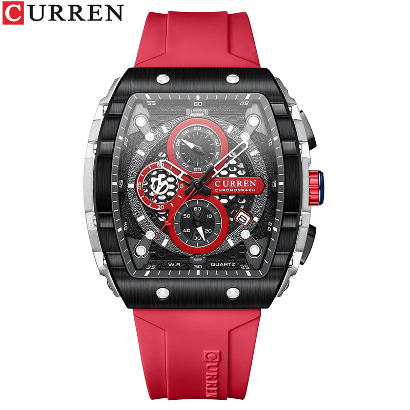 UrbanEdge Chrono Relógio Masculino | Caixa Retangular, Silicone e Cronógrafo CURREN