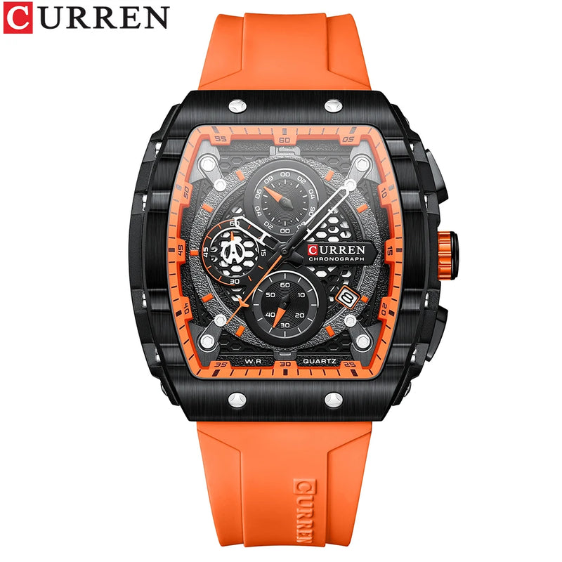 UrbanEdge Chrono Relógio Masculino | Caixa Retangular, Silicone e Cronógrafo CURREN