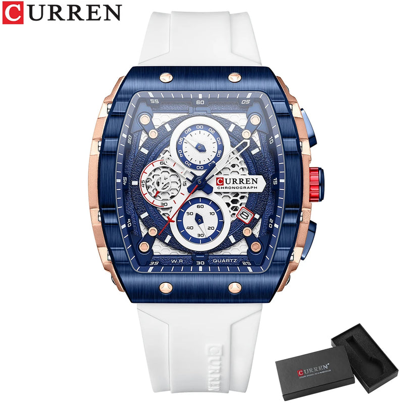 UrbanEdge Chrono Relógio Masculino | Caixa Retangular, Silicone e Cronógrafo CURREN