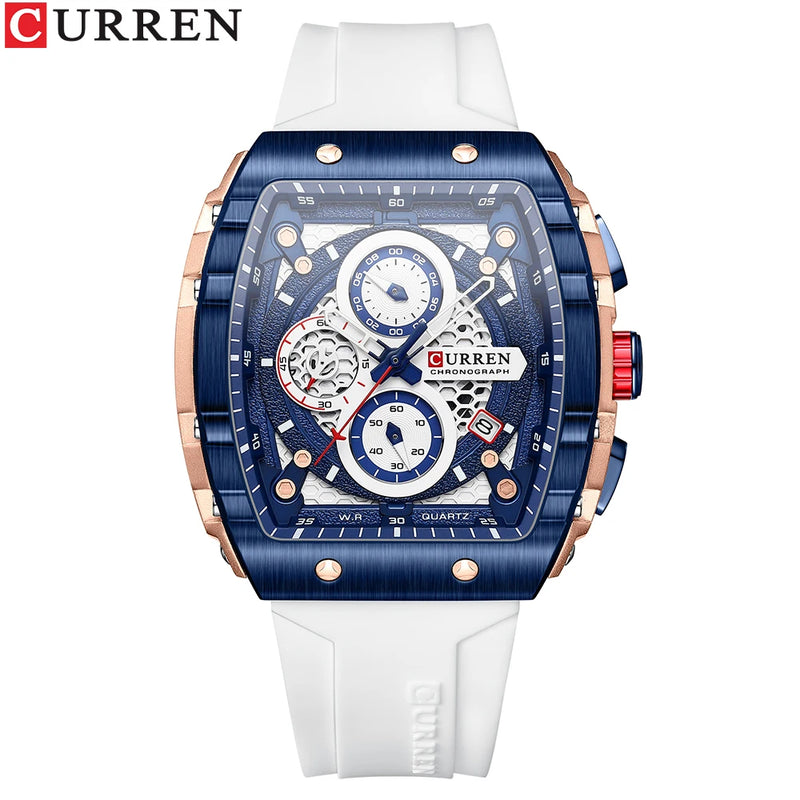 UrbanEdge Chrono Relógio Masculino | Caixa Retangular, Silicone e Cronógrafo CURREN