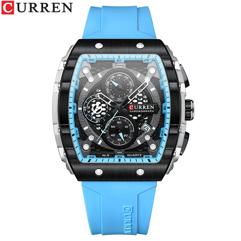 UrbanEdge Chrono Relógio Masculino | Caixa Retangular, Silicone e Cronógrafo CURREN