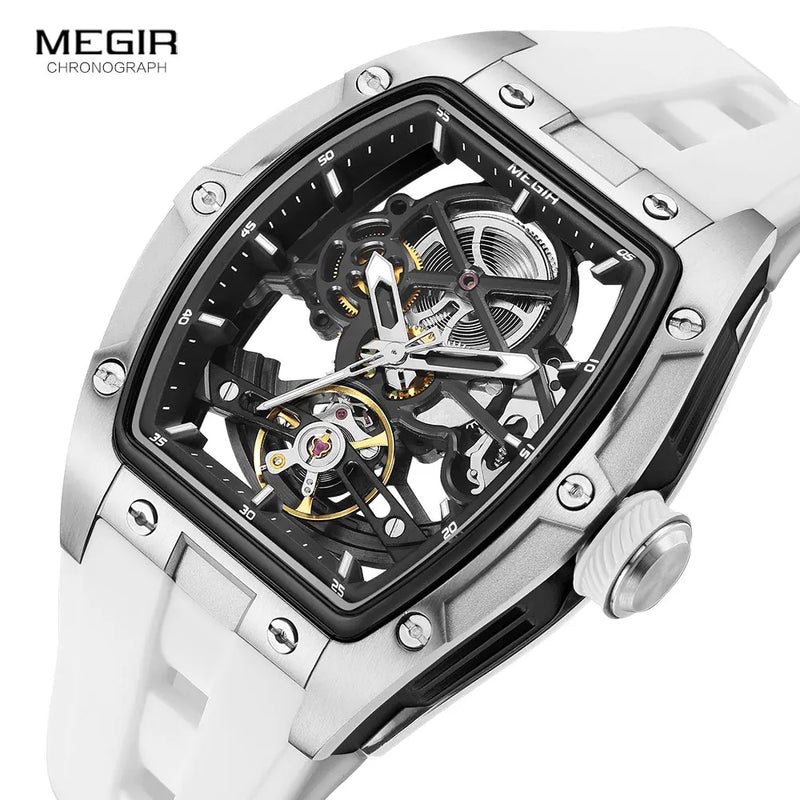 Torque Phantom Relógio Automático | Skeleton, Caixa Tonneau e Pulseira Silicone MEGIR