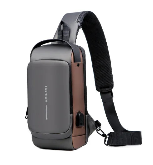 PrimeShell Bolsa Peitoral Unissex | Couro Brilhante, USB para Carregamento e Compartimentos - Hermes Imp.