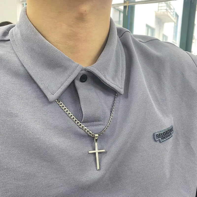 Colar Masculino Fansilver Crucifixo em Prata 925 com Corrente Cubana de Aço Inoxidável 5mm – Fé e Estilo Atemporal