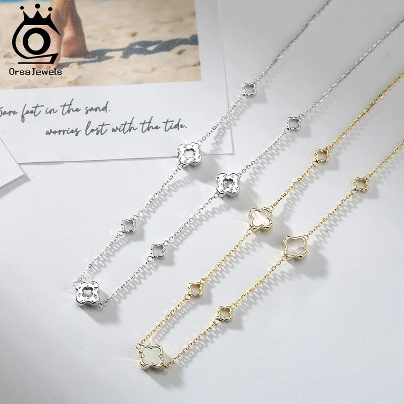 Bracelete Clover de Madrepérola em Prata 925 - ORSA JEWELS