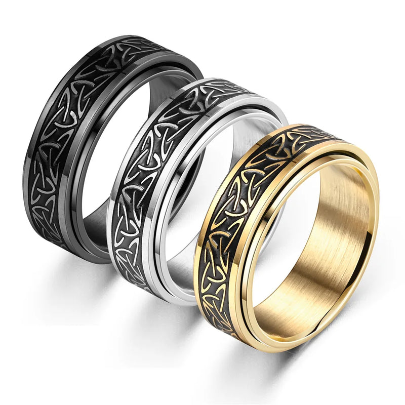 Anel Masculino Hermes Import Aço Inoxidável Rúnico Viking – Estilo Giratório
