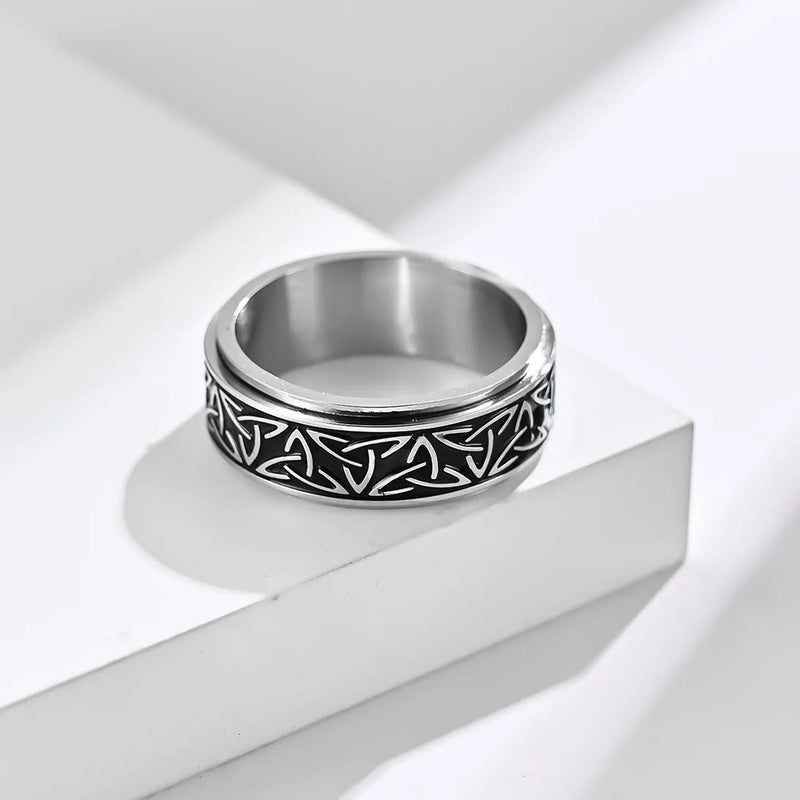 Anel Masculino Hermes Import Aço Inoxidável Rúnico Viking – Estilo Giratório