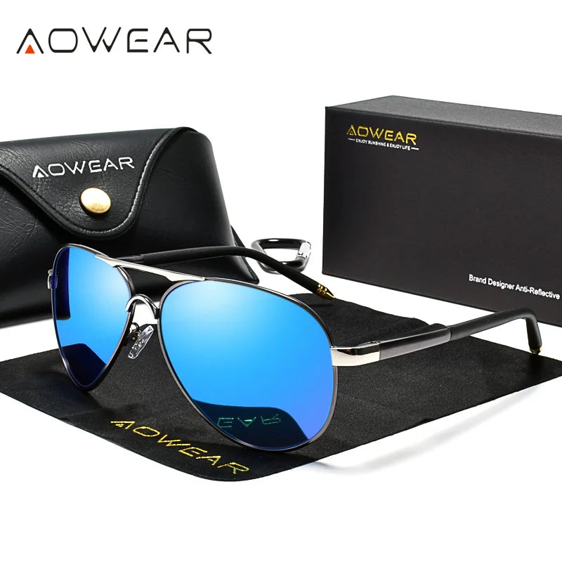 SkyPilot Óculos Aviador Masculino | Polarizado Espelhado UV400 p/ Direção AOWEAR
