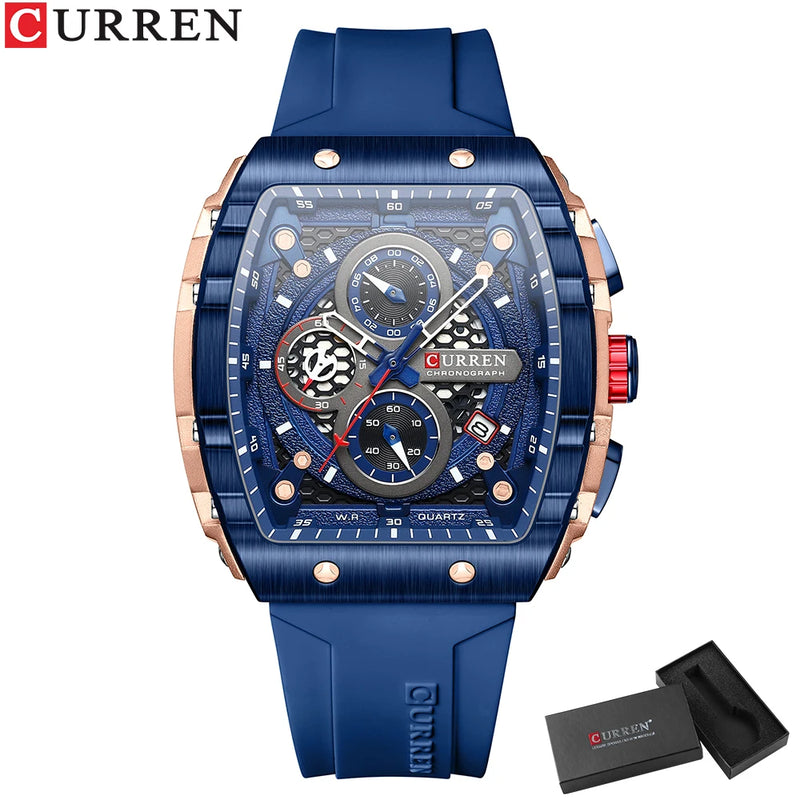 UrbanEdge Chrono Relógio Masculino | Caixa Retangular, Silicone e Cronógrafo CURREN