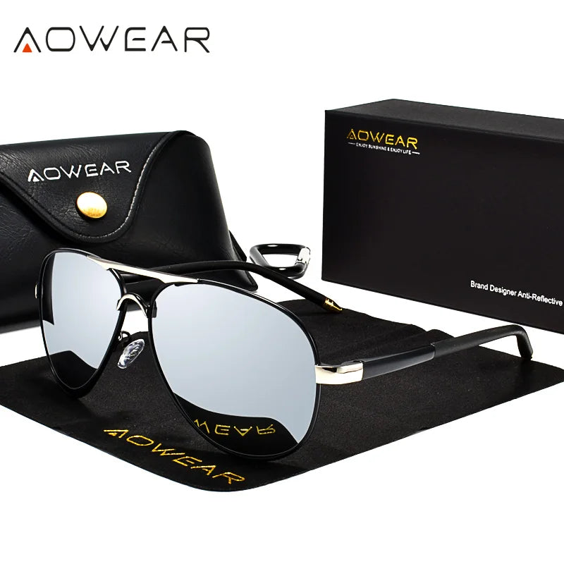 SkyPilot Óculos Aviador Masculino | Polarizado Espelhado UV400 p/ Direção AOWEAR