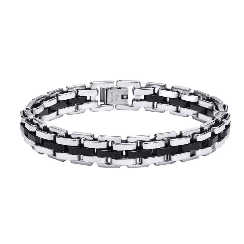 Pulseira Masculina Hermes Import em Aço Inoxidável com Elos Estilo Watchband – Design Esportivo e Casual
