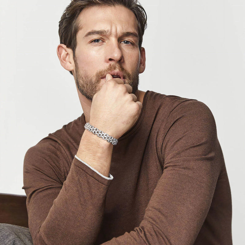 Pulseira Masculina Hermes Import em Aço Inoxidável com Elos Estilo Watchband – Design Esportivo e Casual