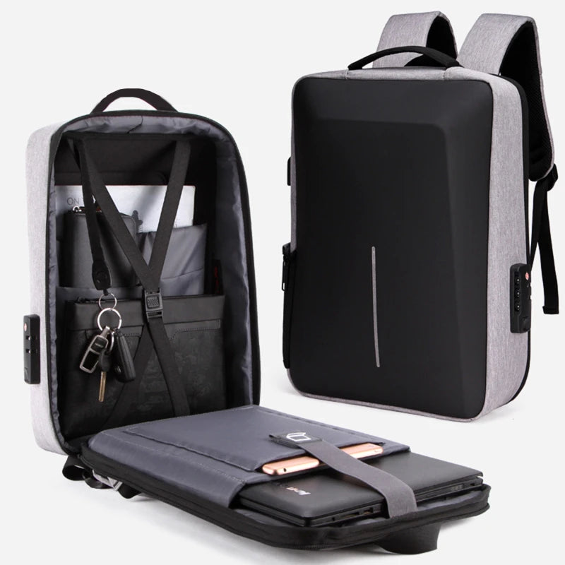 CoreVault Mochila Masculina | Oxford Semirrígida, USB para Carregamento e Compartimento p/ Notebook - Hermes Imp.