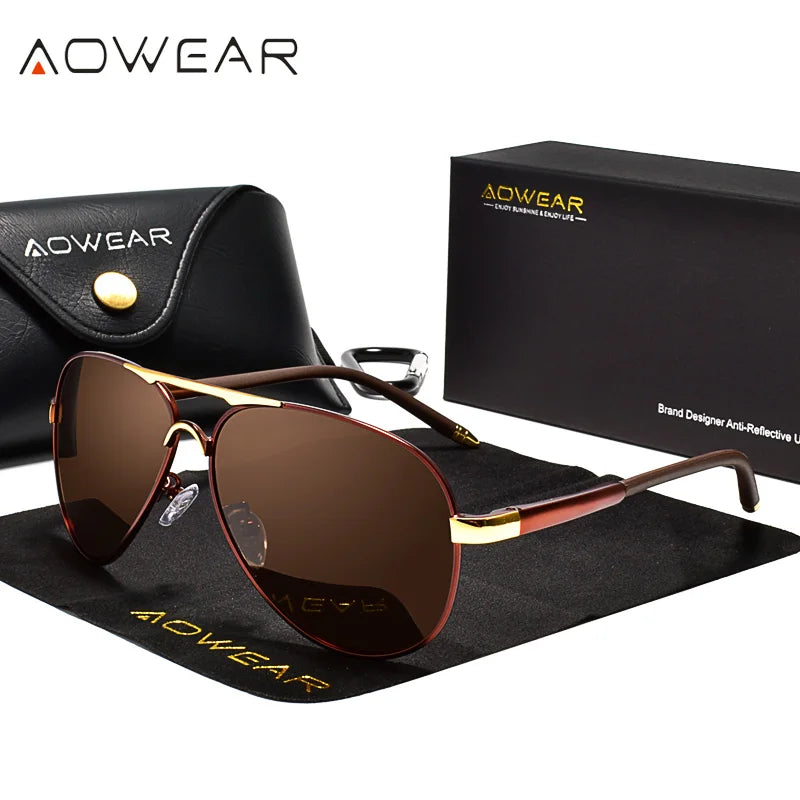 SkyPilot Óculos Aviador Masculino | Polarizado Espelhado UV400 p/ Direção AOWEAR