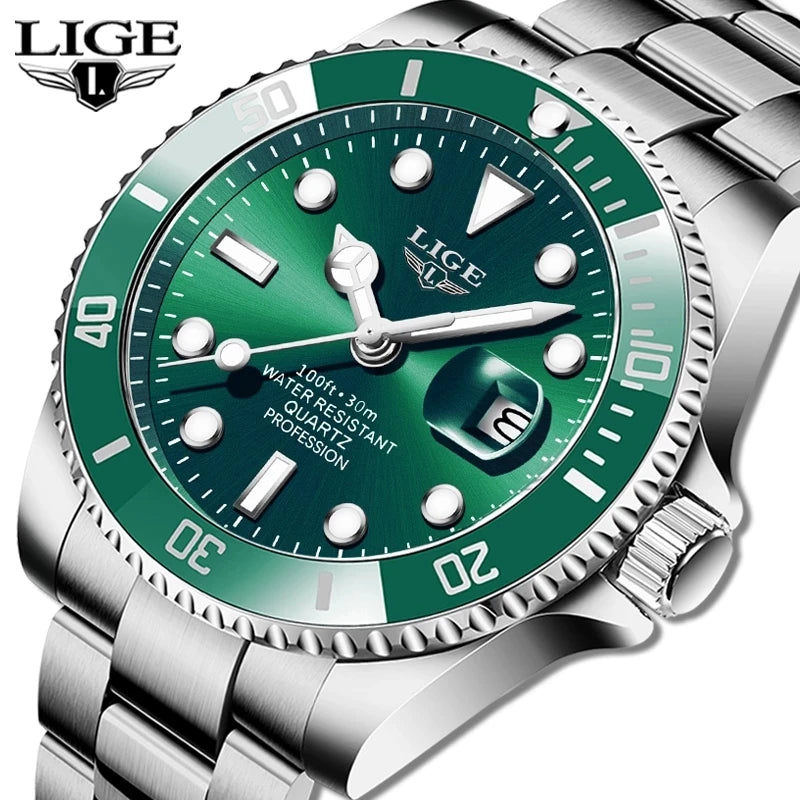 OceanSteel Chrono Relógio Masculino | Diver Luxo, Inox e Calendário LIGE