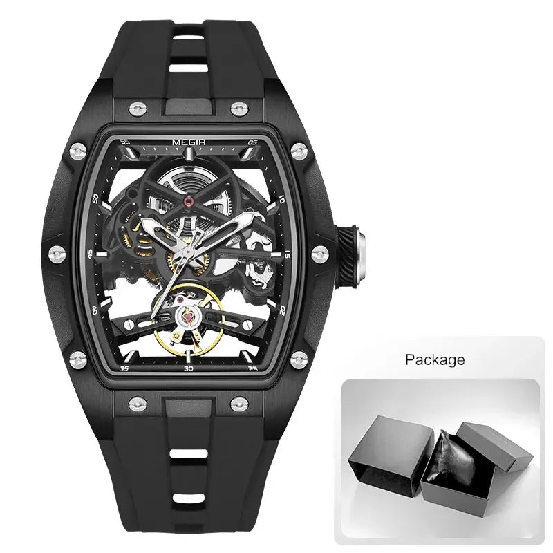 Torque Phantom Relógio Automático | Skeleton, Caixa Tonneau e Pulseira Silicone MEGIR