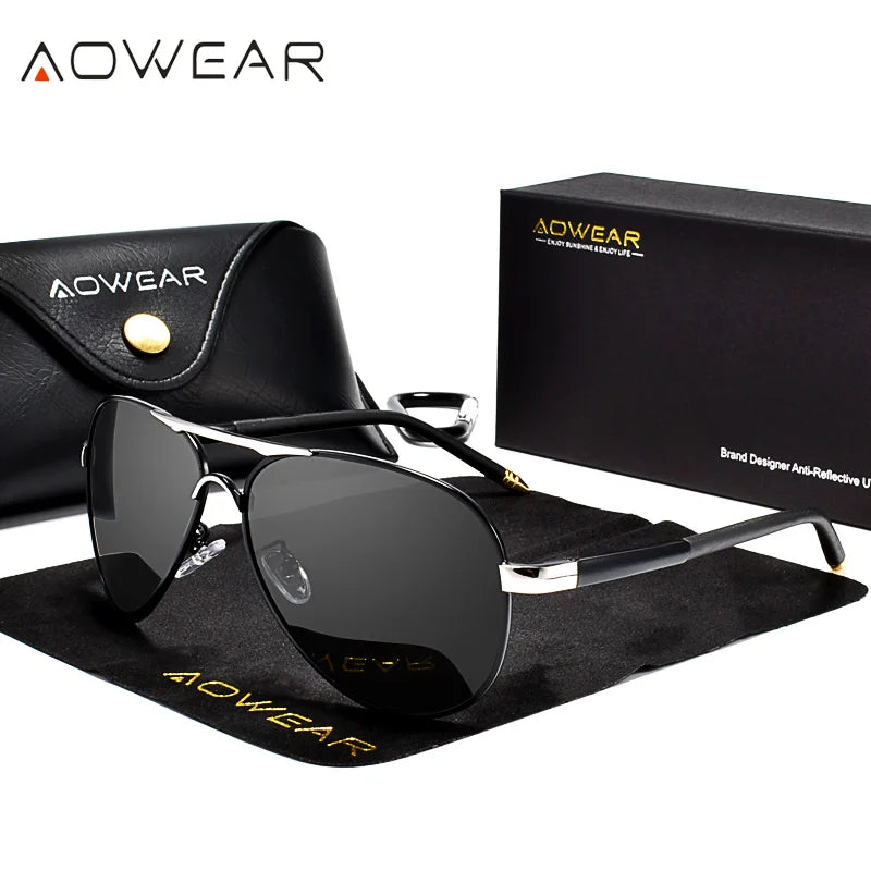 SkyPilot Óculos Aviador Masculino | Polarizado Espelhado UV400 p/ Direção AOWEAR