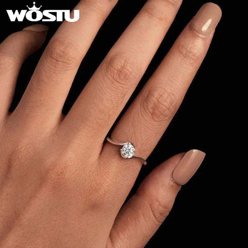 Anel Moissanite WOSTU 0.5ct D Color – Prata 925 com Certificação GDTC