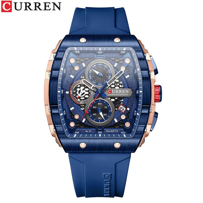 UrbanEdge Chrono Relógio Masculino | Caixa Retangular, Silicone e Cronógrafo CURREN