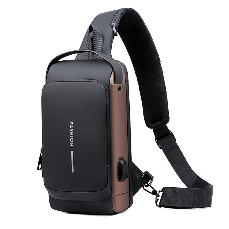 PrimeShell Bolsa Peitoral Unissex | Couro Brilhante, USB para Carregamento e Compartimentos - Hermes Imp.