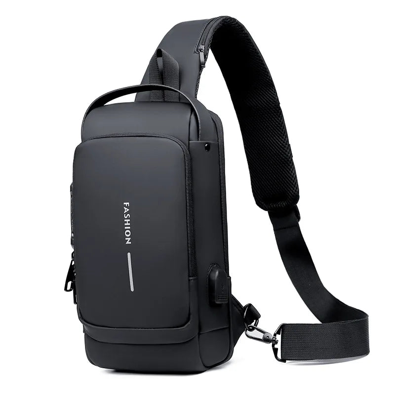 PrimeShell Bolsa Peitoral Unissex | Couro Brilhante, USB para Carregamento e Compartimentos - Hermes Imp.