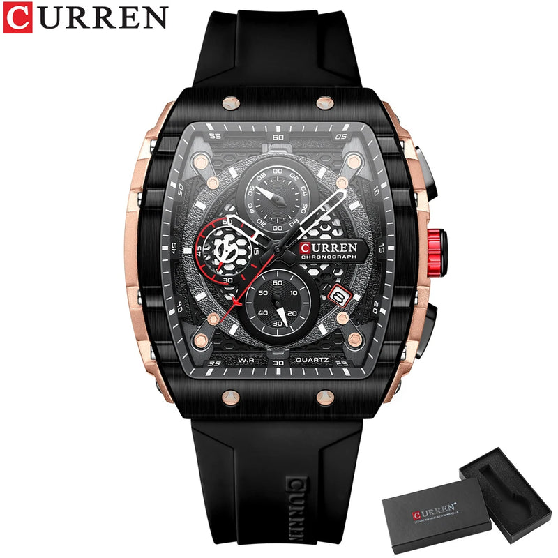 UrbanEdge Chrono Relógio Masculino | Caixa Retangular, Silicone e Cronógrafo CURREN
