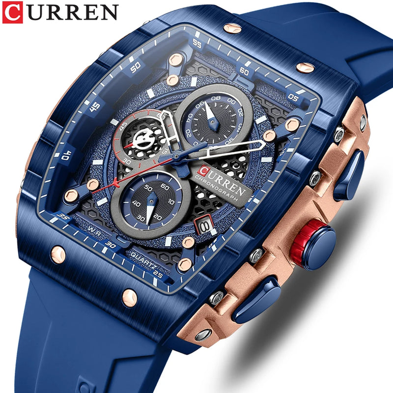 UrbanEdge Chrono Relógio Masculino | Caixa Retangular, Silicone e Cronógrafo CURREN