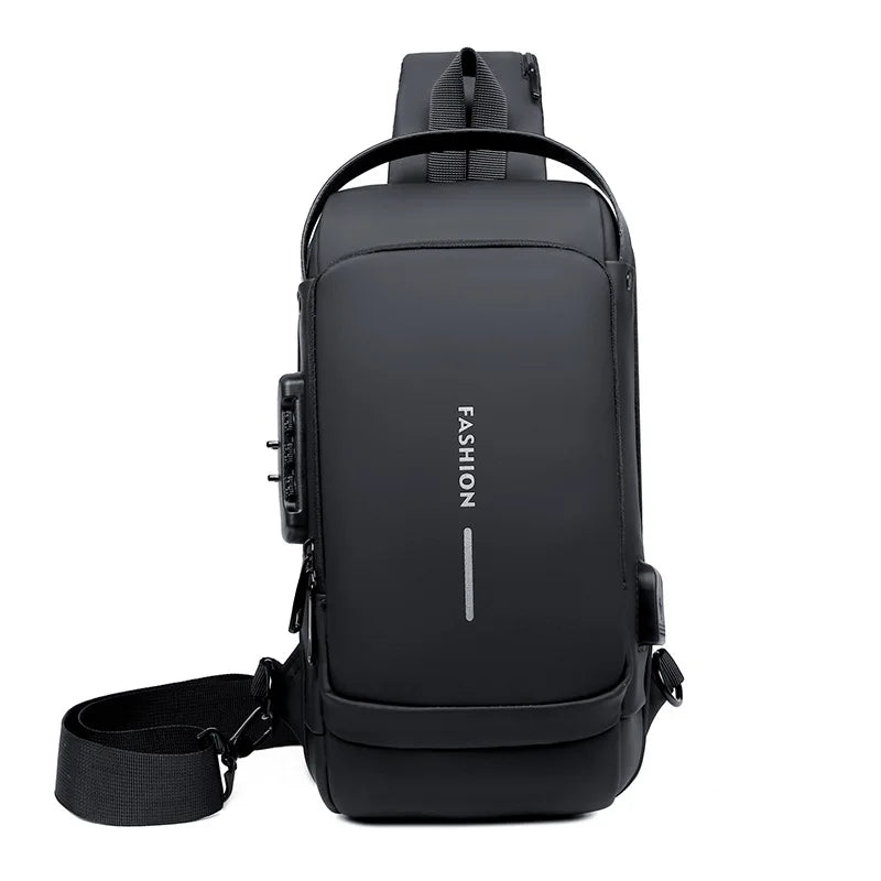 PrimeShell Bolsa Peitoral Unissex | Couro Brilhante, USB para Carregamento e Compartimentos - Hermes Imp.