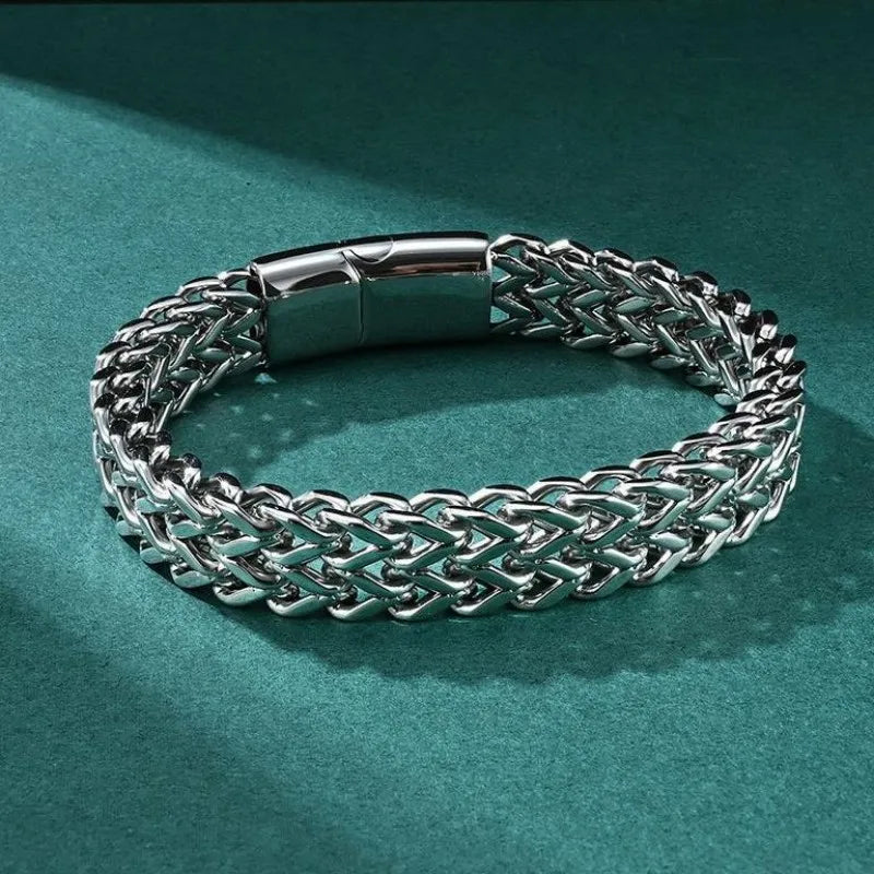 Pulseira Masculina Hermes Import 10mm em Aço Inoxidável com Fecho Oculto – Design Imponente e Minimalista