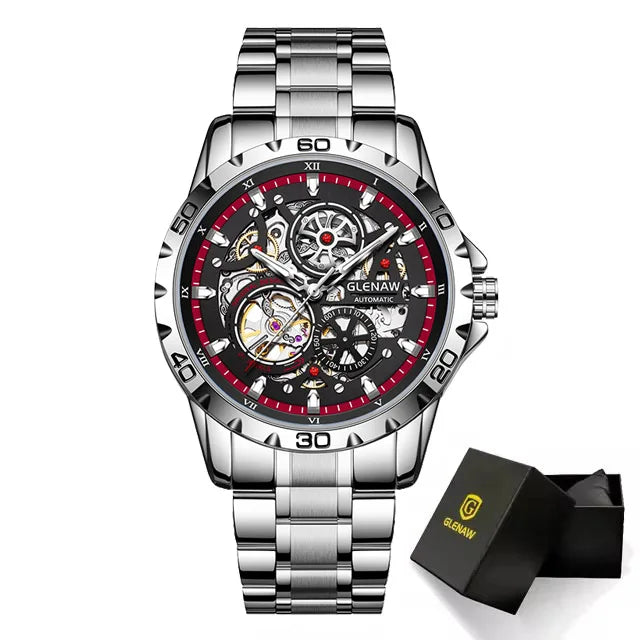 Skeleton Imperium Relógio Automático | Aço Inox, Tourbillon Exposto e Pulseira Luxuosa GLENAW
