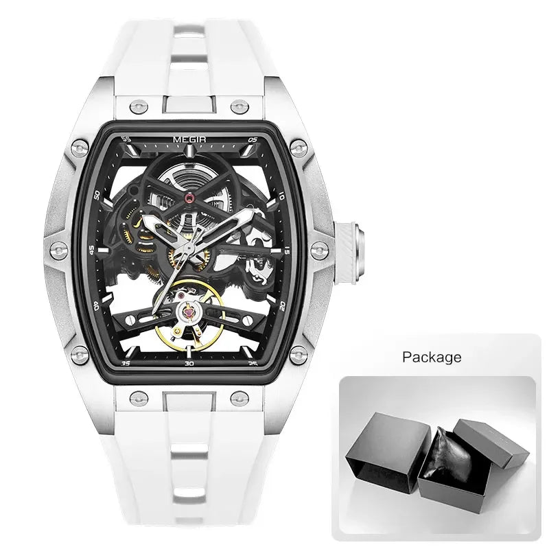 Torque Phantom Relógio Automático | Skeleton, Caixa Tonneau e Pulseira Silicone MEGIR
