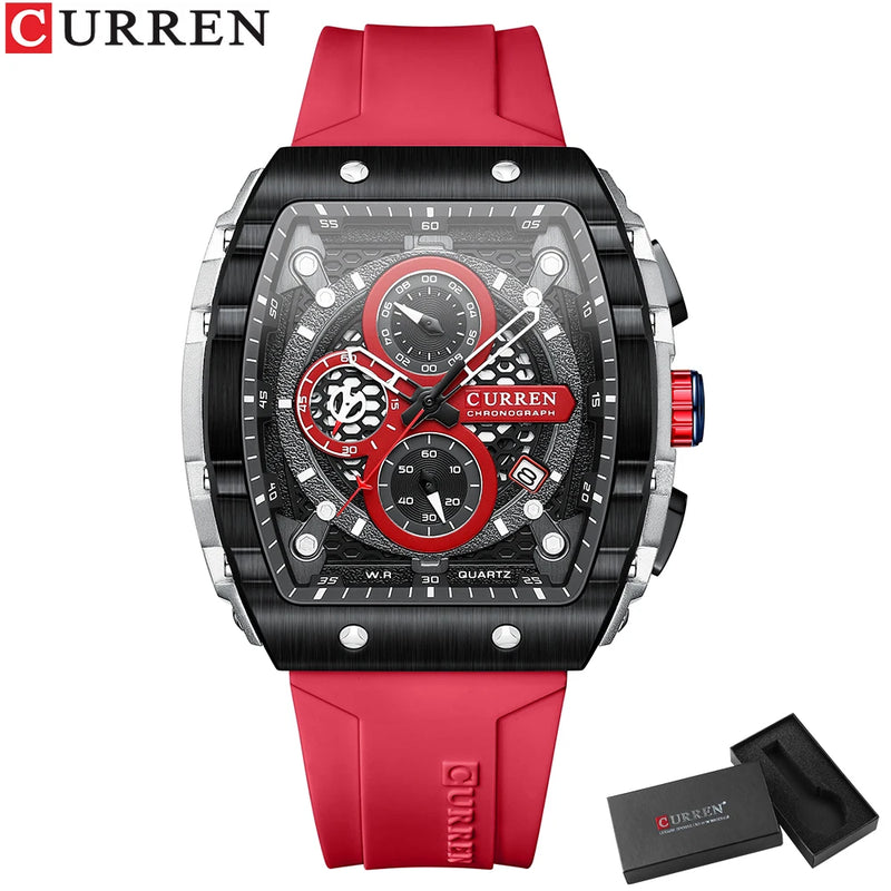 UrbanEdge Chrono Relógio Masculino | Caixa Retangular, Silicone e Cronógrafo CURREN
